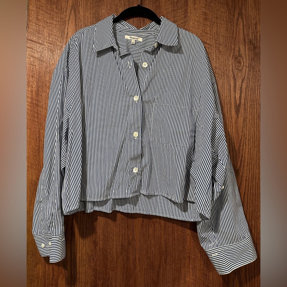 Madewell Navy and White Striped Button-Front Shirt
